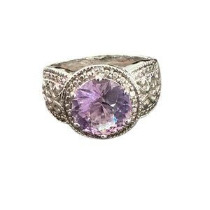 Vintage Sterling  Round.Cut Amethyst Colored CZ Ring